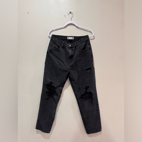 Refuge - Dark Grey Distressed Mom Jeans - Size 7 - Picture 3 of 9